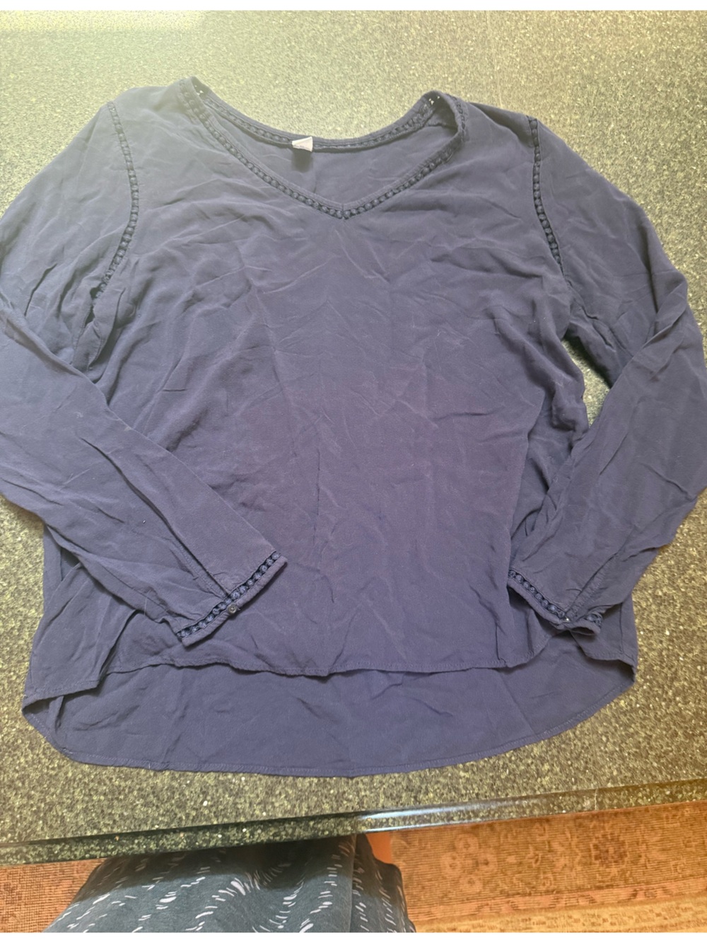 Old Navy Navy Crochet-Trim Long Sleeve Top Blouse Sz Large